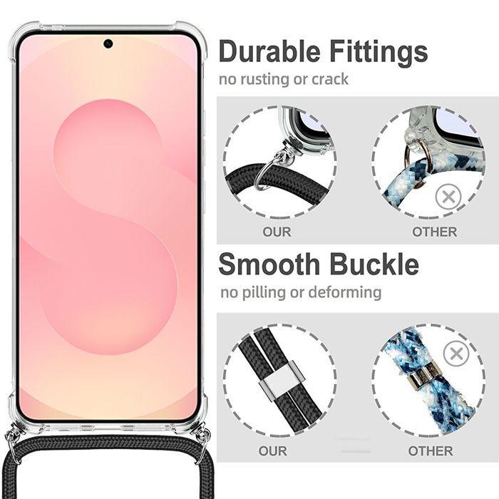 Hülle für Samsung Galaxy S25 FE, Stoßfester Schutz Verstärkte Ecken mit Verstellbarem Rosa Band