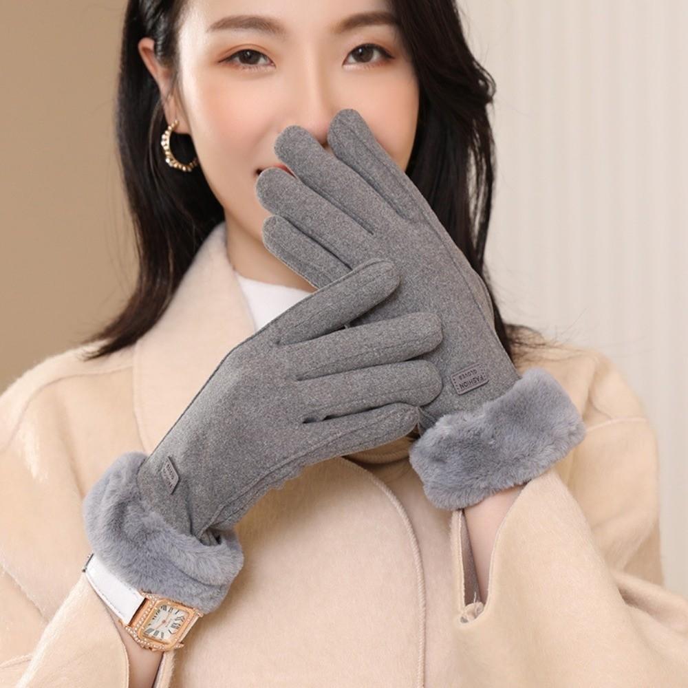 Polar Fleece 2 Finger Flip Gloves Soft Plush Thickened Gloves Women Anti-cold Mittens  Cycling
