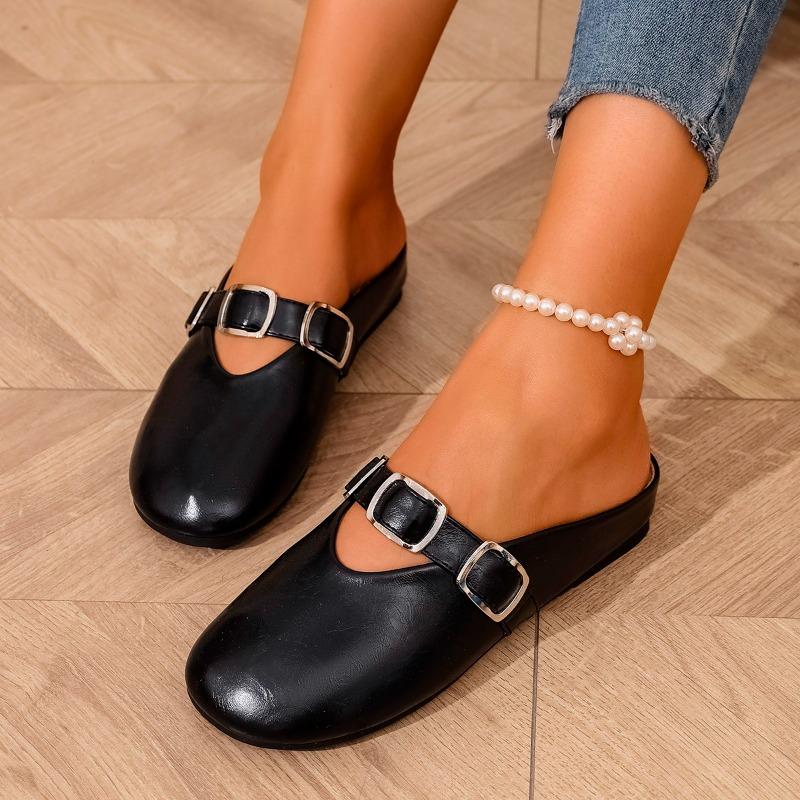 Women Flats Square Toe Slippers Woman  Shoes Casual Sandals Summer 2025 Brand  Trend Slides Soft Leather Flip Flops