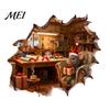 Bathroom Glass Window Stickers Christmas Mouse Wall Sticker, 3D Realistic Cute Illustrations Decal, for Waterproof PVC Decorative Holiday Home