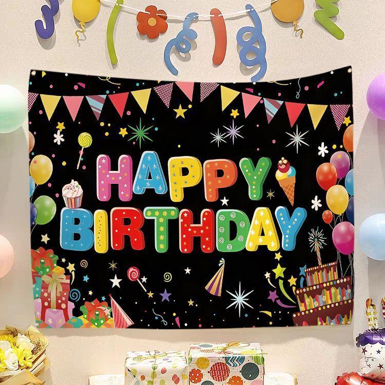 Birthday Happy Banner  Photography Background Cloth  Children's Party Decorative Wall Hanging Cloth