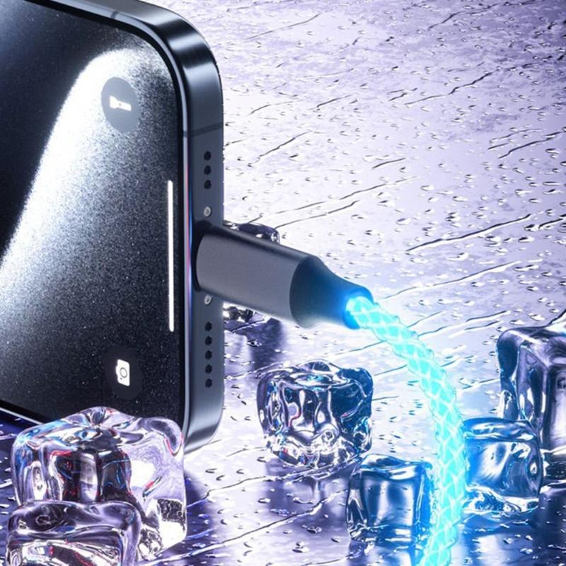 Braided Type C Charges Cable with Light Effects 66W Rapid Charges Cord 1m Length Charging Cable for Multiple Devices