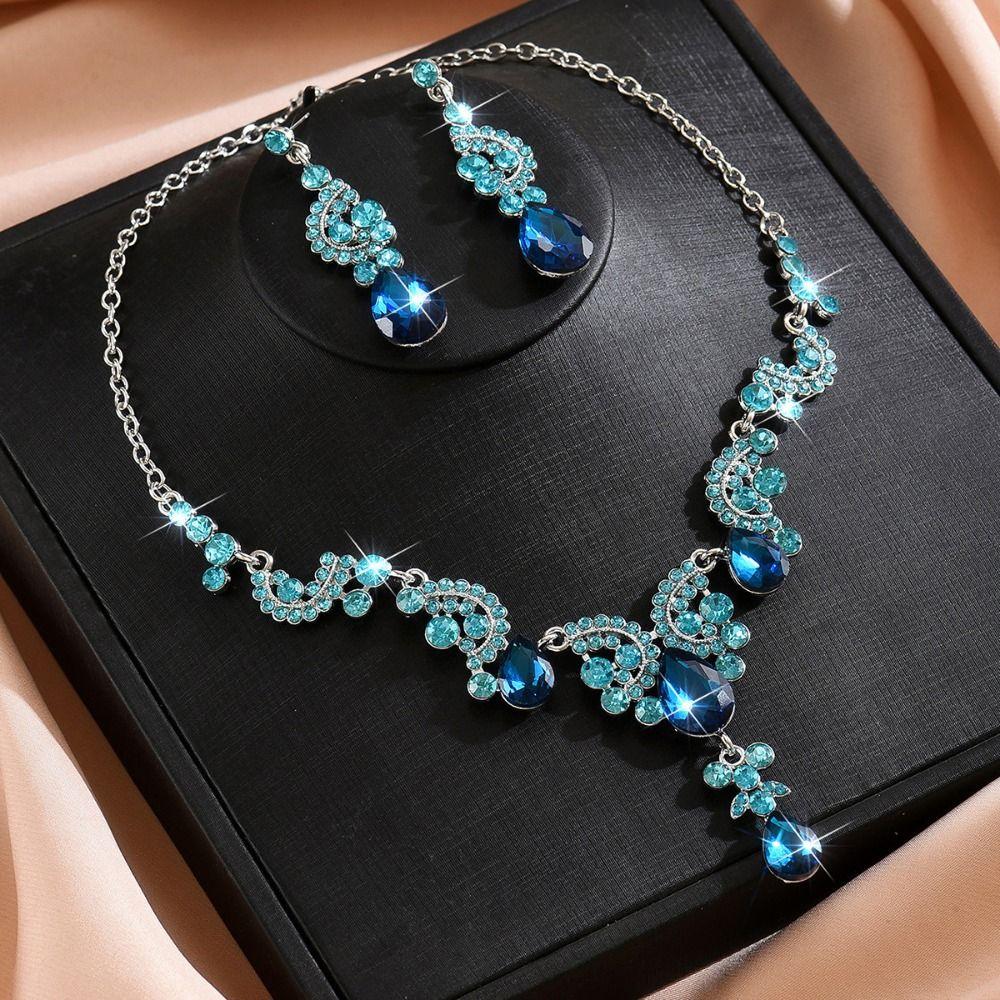 Elegant Necklace Earrings Set Rhinestone Bridal Jewelry Set Women's Accessories