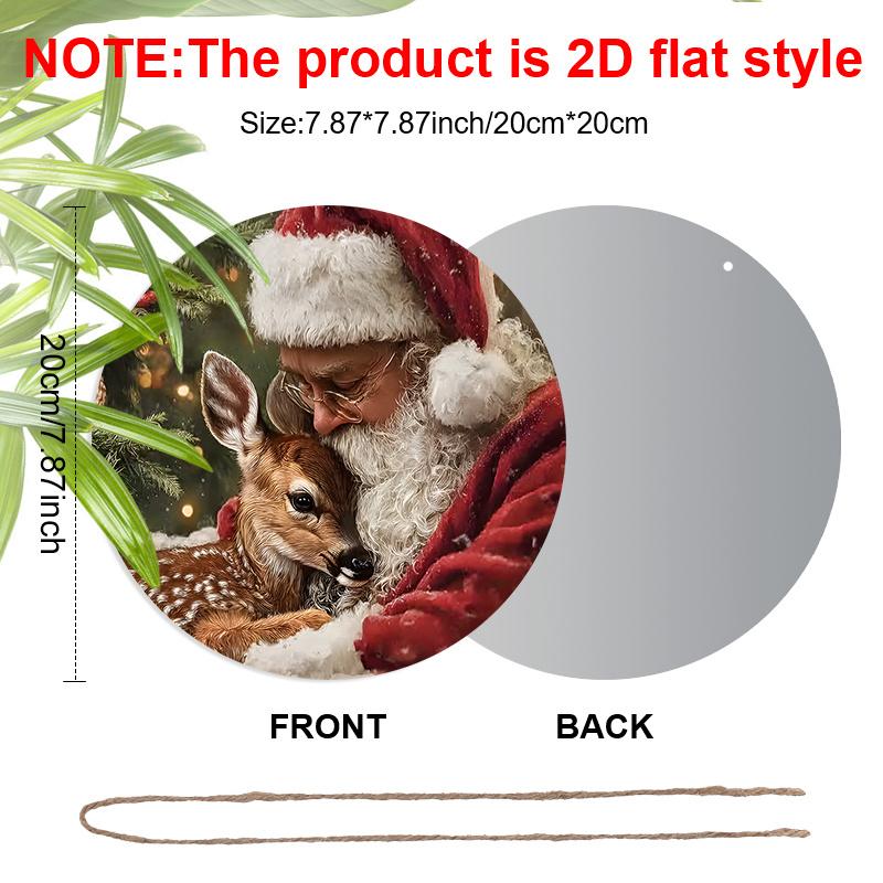 2D Flat Aluminium Christmas Sign with Santa Claus & Elk Pattern - Navidad Figurine Ornaments - Ideal for Front Door, Wall, Porch, Fence Decor - Ideal