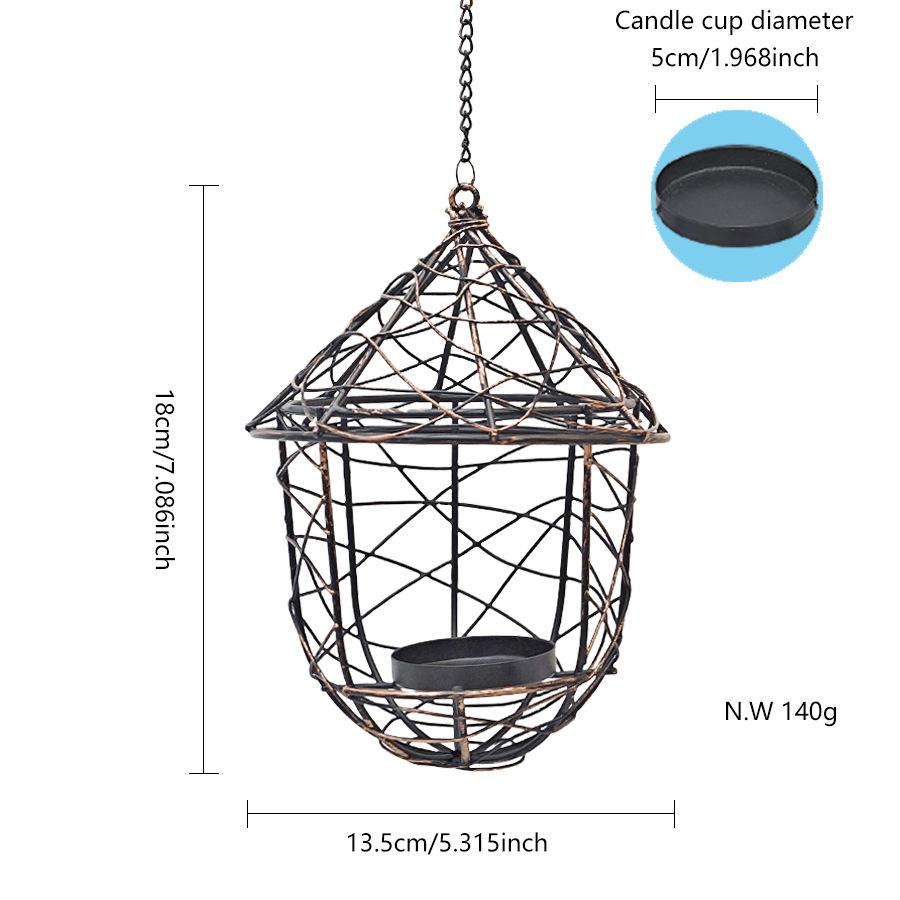 Outdoor Dual-use Wire Birdcage Hanging Basket Candlestick Garden Hanging Basin Decoration Hanging Bird Feeder for Outdoor Gifts