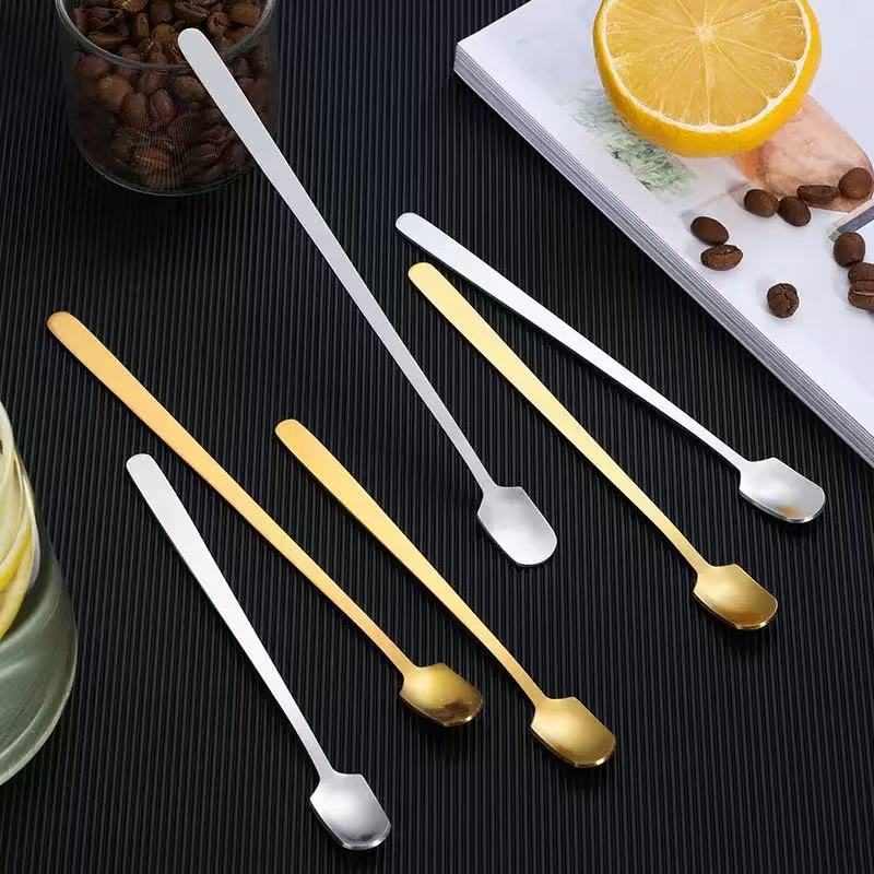 Stainless Steel Square Head Long Handle Spoon - Bar & Cocktail Mixing, Stirring for Coffee, Tea, Iced Drinks, Perfect for Mugs
