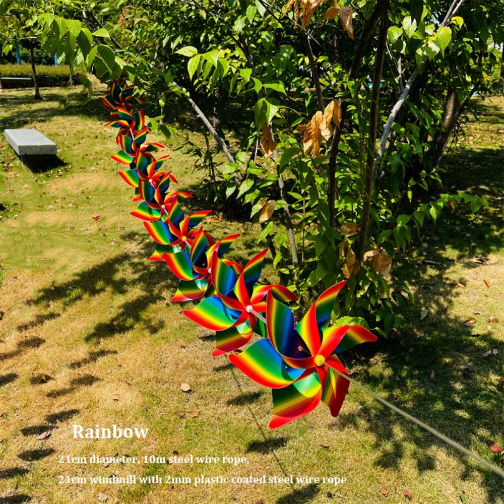 10pcs Handmade Striped Circular Wire Rope Windmill Colorful Suspension Windmill Yard and Garden