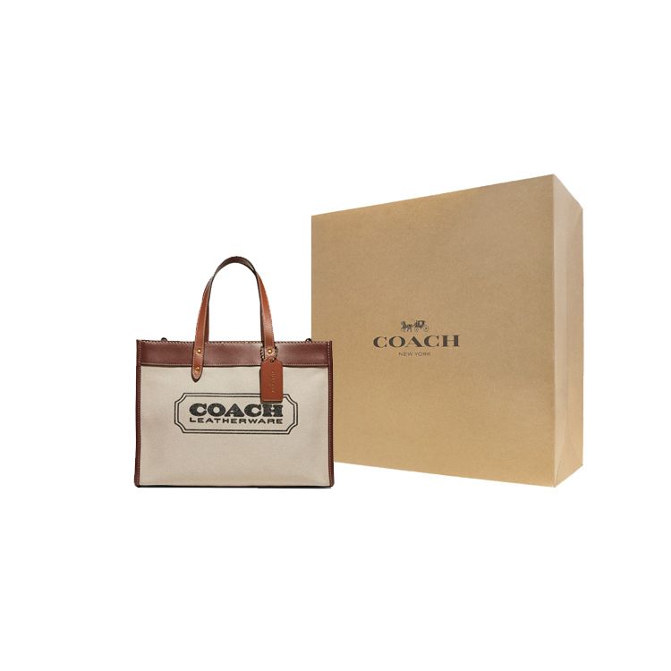 Coach Feld 30 Klassische Große Kapazität Logo Print Canvas und Leder Tragetasche Damen Tragetaschen C8459-B4TXJ