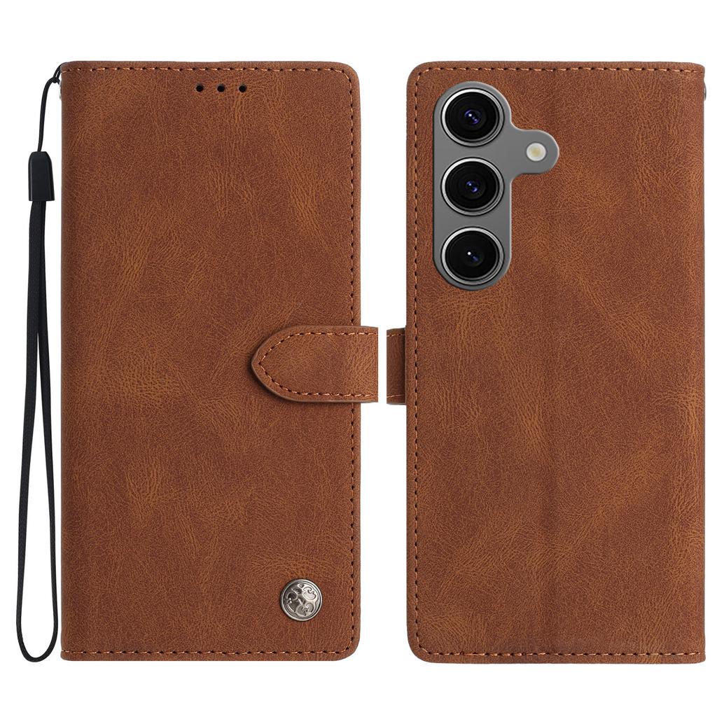 For Samsung Galaxy S24 Leather Case Solid Color Phone Wallet Cover
