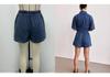 2025 Spring/Summer Women's Retro Casual Denim Short-Sleeve Shirt and Shorts Set