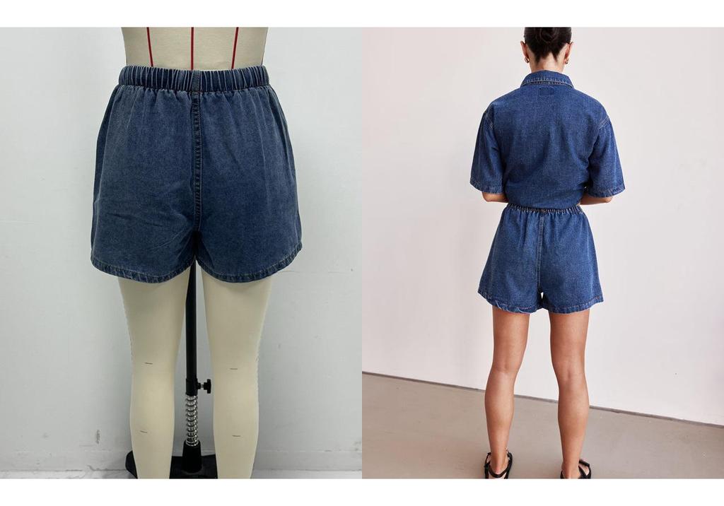 2025 Spring/Summer Women's Retro Casual Denim Short-Sleeve Shirt and Shorts Set