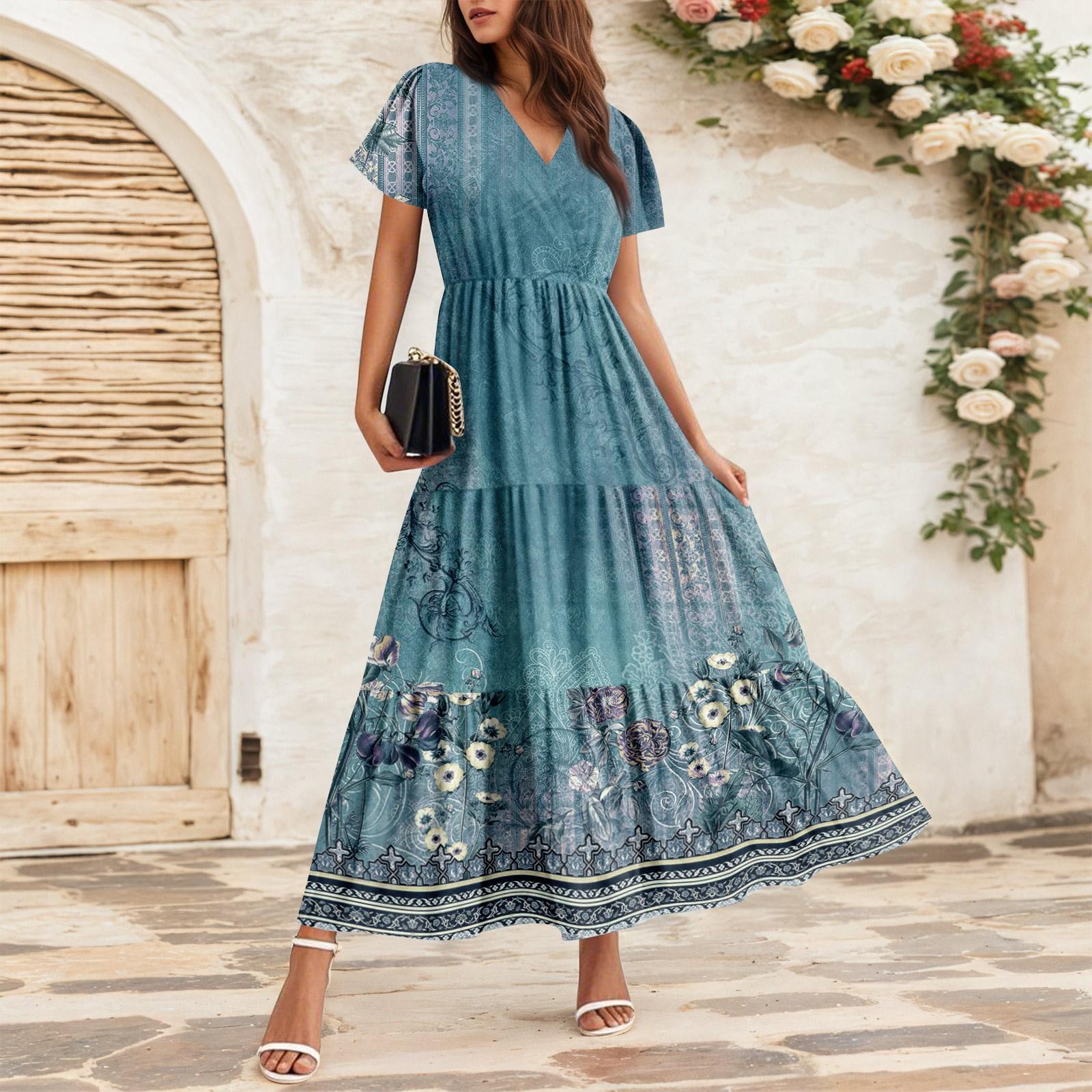 

Женские струящиеся платья Женские летние платья Повседневные платья макси с коротким рукавом Официальные платья макси S