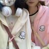 Harajuku Kawaii Rosa Primavera e Autunno Felpa con Cappuccio Zip Up Donna Stile Giapponese Carino Cartone Animato Beige Giacca con Cappuccio Oversize Felpe Coreane da Ragazza