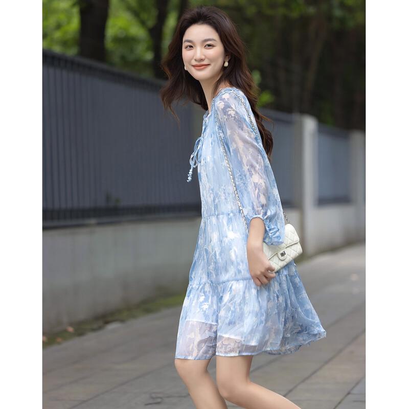 Demana Sommer Französischer Stil Bedrucktes A-Linien-Kleid