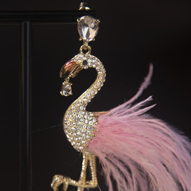 A52E Flamingo Inspired Earrings Feathers Rhinestones Decorated Feminine Jewelry CN