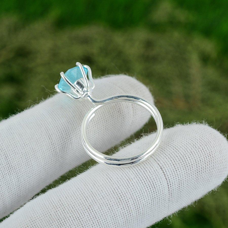 Friendship Day Deal Swiss Blue Topaz Stone Mother Statement Ring Sterling Silver