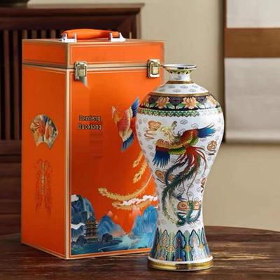 Fire Phoenix 2500ml Ceramic Wine Bottle Set with Enamel Color and Seal - 5 Jin Capacity.