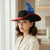 Wide Brim Cavalier Top Hat Felt Masquerade Headwear Cosplay Wide Brim Cap Feather Stage Cap  Party