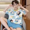 100% Cotton Boys Pajama Set With Cartoon Nezha Print Short Sleeve Sleepwear Kids Lightweight Home Outfit