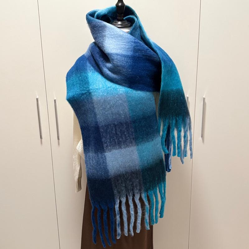 Women's Faux Cashmere Plaid Scarf - Korean Style, Thick & Warm Autumn/Winter Shawl