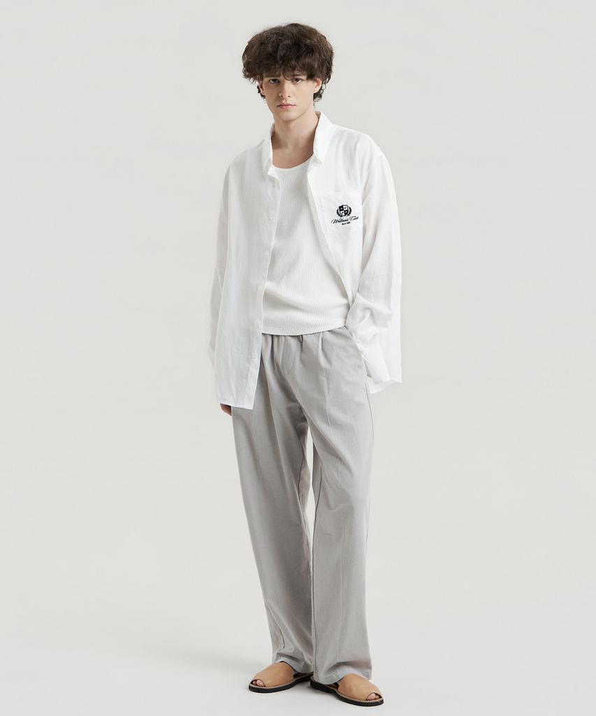Delma Linen-Touch Semi-Wide Elastic Waist Pants - Sand
