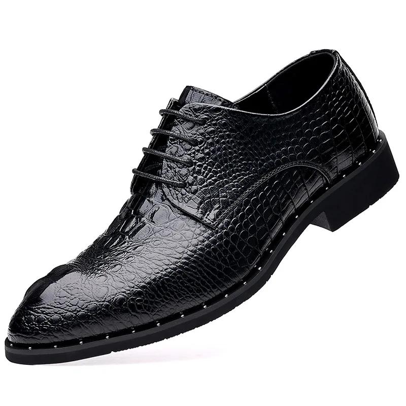 Men's 2025 Dress Leather Shoes Lace-Up Wedding Party Shoes Mens Business Office Oxfords Flats Plus Size Men Fashion
