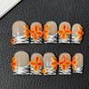10pcs Nude Pink Handmade Press On Nails Short Square Bow Flower Diamond French Tip Fake Nails
