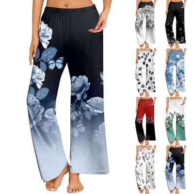 Bedruckte, lässige Hose mit elastischer Taille für Damen, bequeme, gerade, lockere Röhrenhose