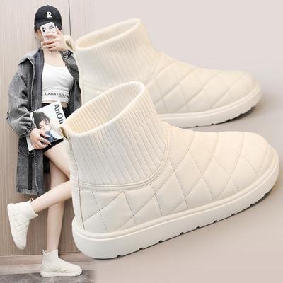 BRM881 Nouvelles bottes de neige montantes à la mode pour femmes, couleur unie, hiver 2024, avec doublure en velours