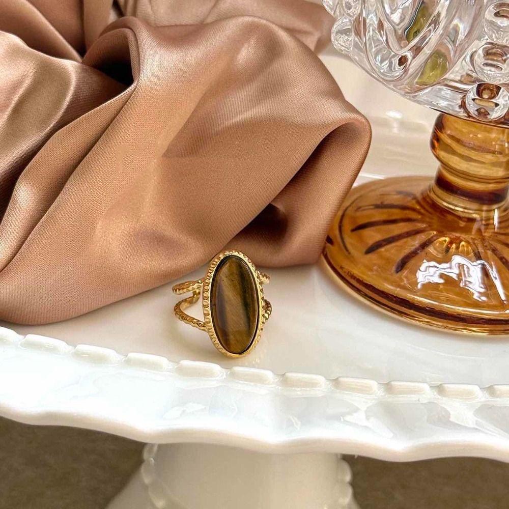 Korean Style Turquoise Metal Ring Geometric Wide Finger Buckle Retro Geometric Open Ring  Women