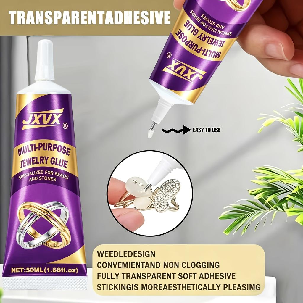 B7000 Glue Clear for Rhinestones, 4pcs 50mL/1.68 fl oz Strong Adhesive B-7000 Jewelry Bead Gem Glue with Precision Tip, Quick Dry Bedazzling Adhesive