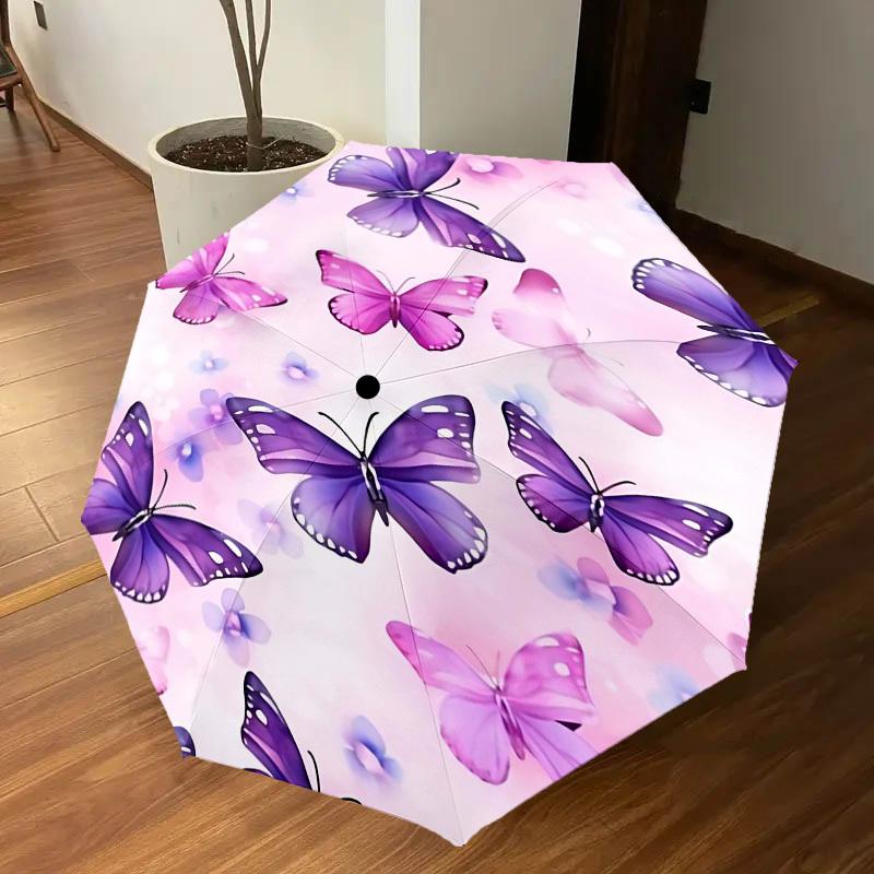 1PC Butterflies Flowers Umbrella-8-Rib Reinforced Portable Folding Travel Suitable for All Seasons Outdoor Daily Use-Z0456