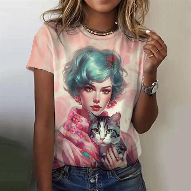 Cartoon Girl Graphic 3D Print Women's T-Shirts Summer O-Neck Short Sleeve T Shirt Y2k Harajuku Tees Casual Tops Female Clothing