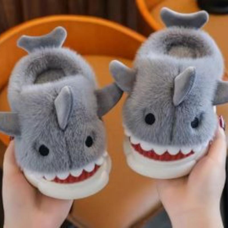 Baumwollpantoffeln Damen Dreidimensionaler Hai Cartoon Niedlich Plus Samt Verdickt Rutschfest Geräuscharm Zuhause Warme Baumwollschuhe