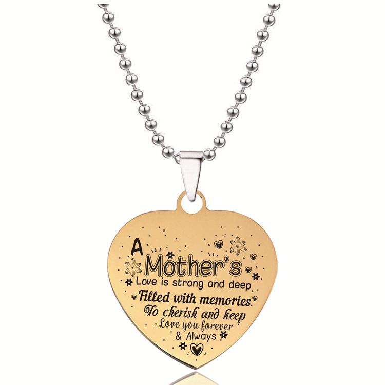 Heart-Engraved Titanium Steel Necklace - Gold, Heart-Shaped, Cross-Border Jewelry, Perfect Christmas Gift