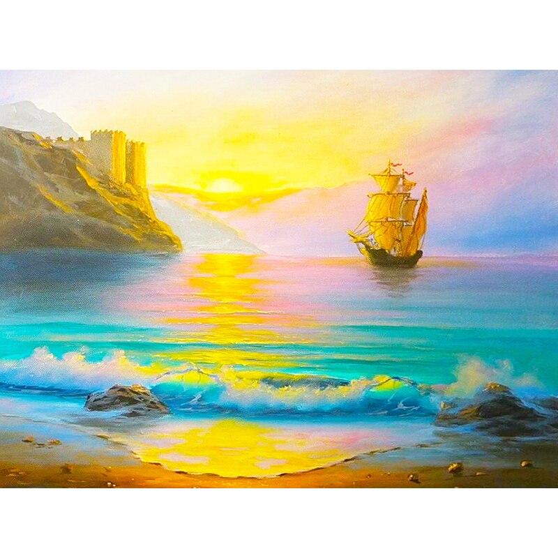 New 5D DIY Diamond Painting Sea View Diamond Embroidery Sailboat Cross Stitch Full Round Drill Home Decor Manual Art Gift