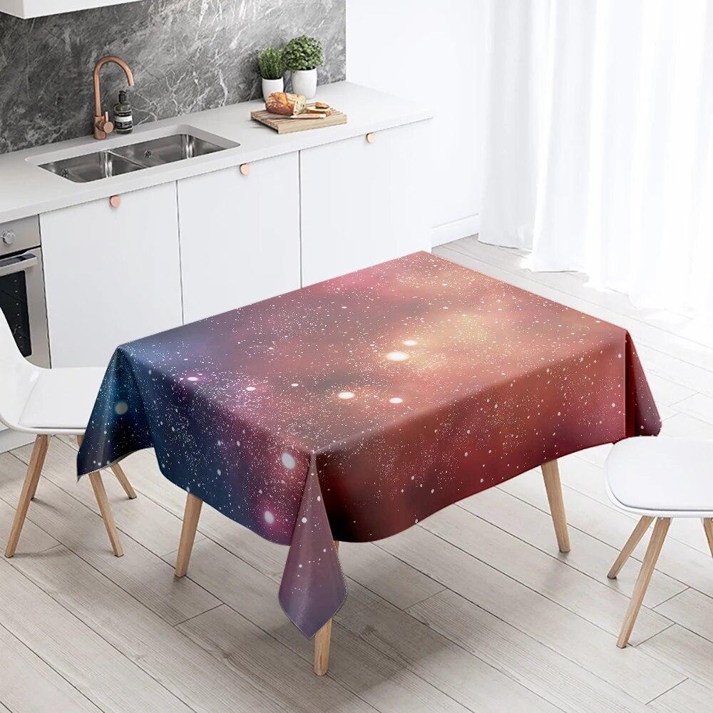 Starry Universe Tablecloth Camping Party  Anti-Stain Waterproof Rectangular Kitchen Dining Table Home Decor