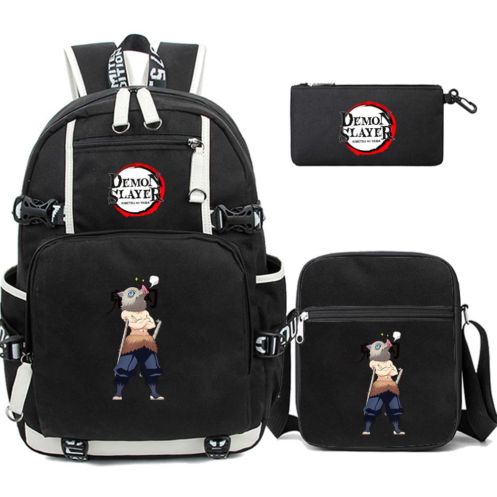 3Pcs/set Cartoon Demon Slayer Printed Backpack Large Capacity Bookbag Student School Bag Outdoor Laptop Travel Bag
