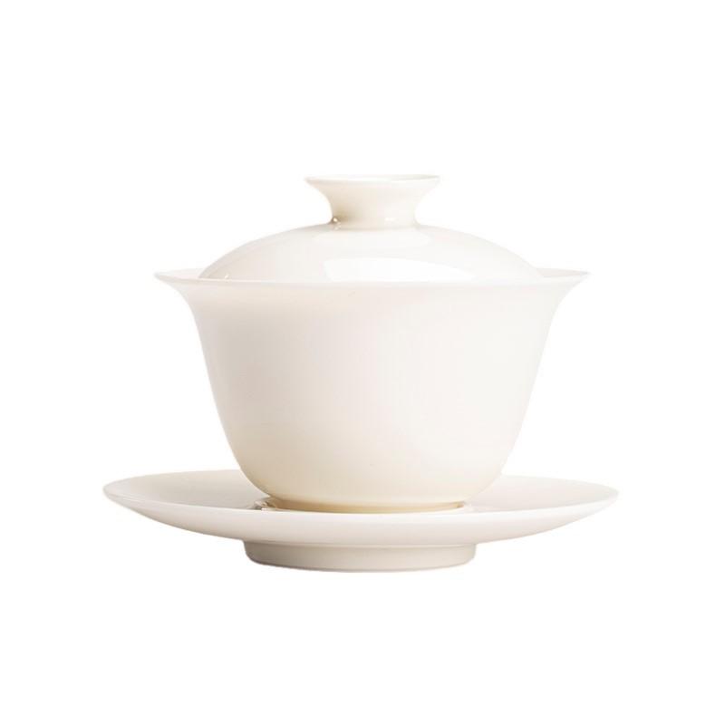 White Porcelain Three-Talent Covered Bowl Kung Fu Tea Set Jade Clay Pure White Tea Brewing Bowl