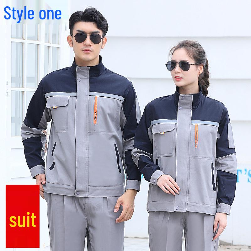 Men's Cotton Workwear Set: Durable Spring/Autumn Long Sleeve Uniform for Workshop and Repair with Printing.