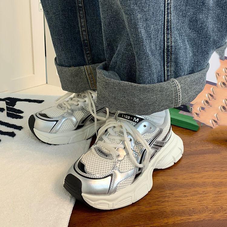 Thick Soled Mesh Breathable Dad Shoes, Women's Spring and Autumn Versatile Running Shoes, Ins Trendy Casual Sports Shoes