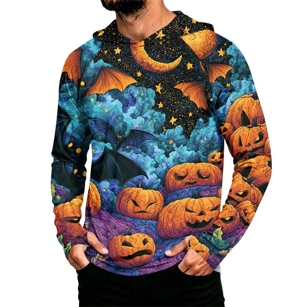 Men's Long Sleeve Hoodie with Sun Halloween Print Pullover