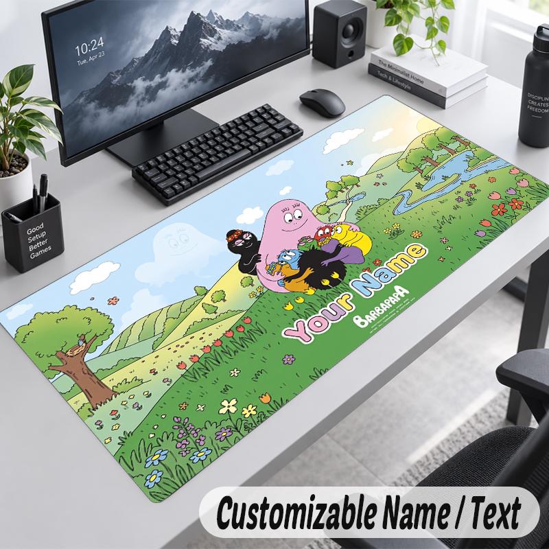 Custom Name Text Mouse Pad Barbapapa Personalized Desk Pad For Work And Gaming