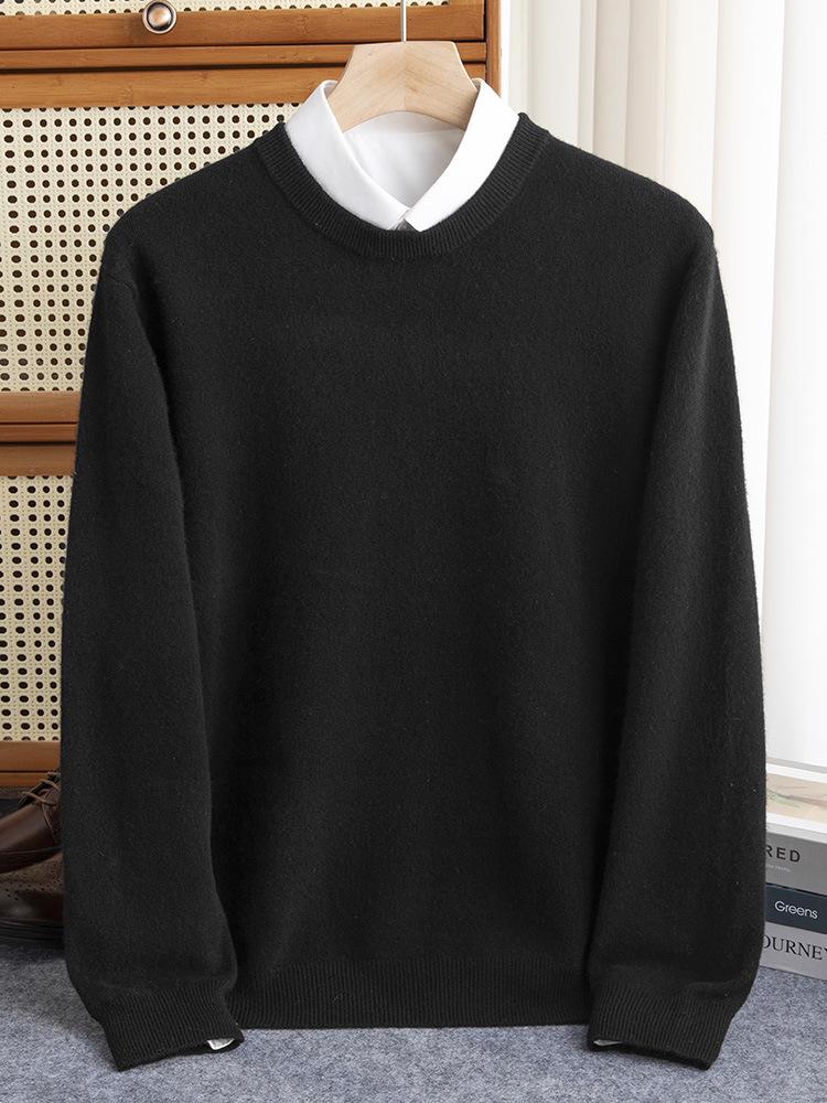 Men's Plus Size Loose Fit Pure Wool Round Neck Sweater, Autumn/Winter Cashmere Knitted Top