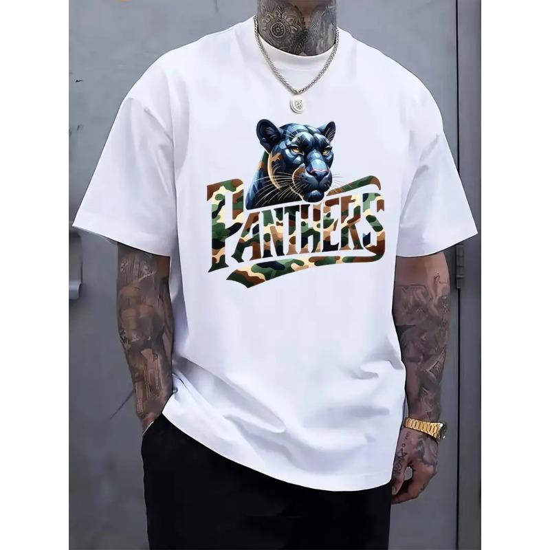 Men S T-Shirt with Cool Panthers Pattern Comfortable Casual Short-Sleeved T-Shirt for Summer 2XL белый