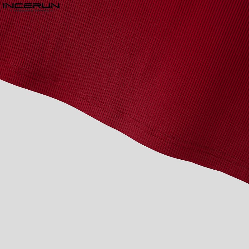 INCERUN Men Turtleneck Sleeveless Rib Casual Fitted Crop Tank Tops with Oversleeve