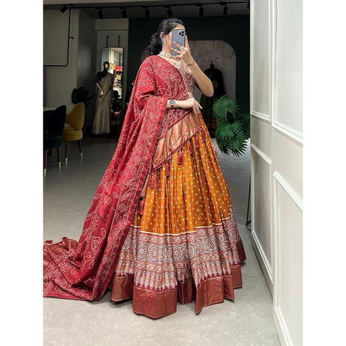 Woman's Perfectly  Collection Tussar Silk Lehenga Choli Patola Print with Foil Work ,Unstiched Blouse,