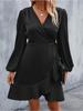 Women's V-neck Dress Satin Waist Cinched Low Cut Casual Mid Length Skirt Sweet Style New Item