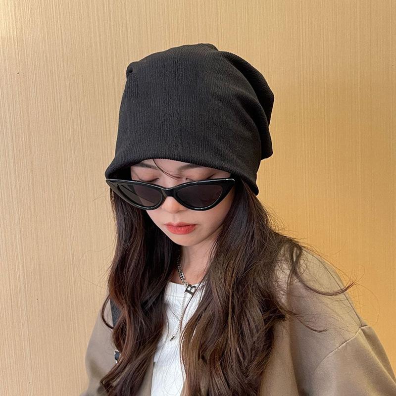 

Knitted slouchy hat for women, summer Korean style, with patches, versatile maternity hat, large head circumference, pullover beanie, cold weather Average Size