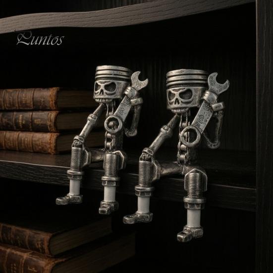 Unique Home Office Accents Vintage Skeleton Robot Statue, Industrial Mechanical Resin Figurine, Skull Statue Gothic Desk Decor for Bookshelf